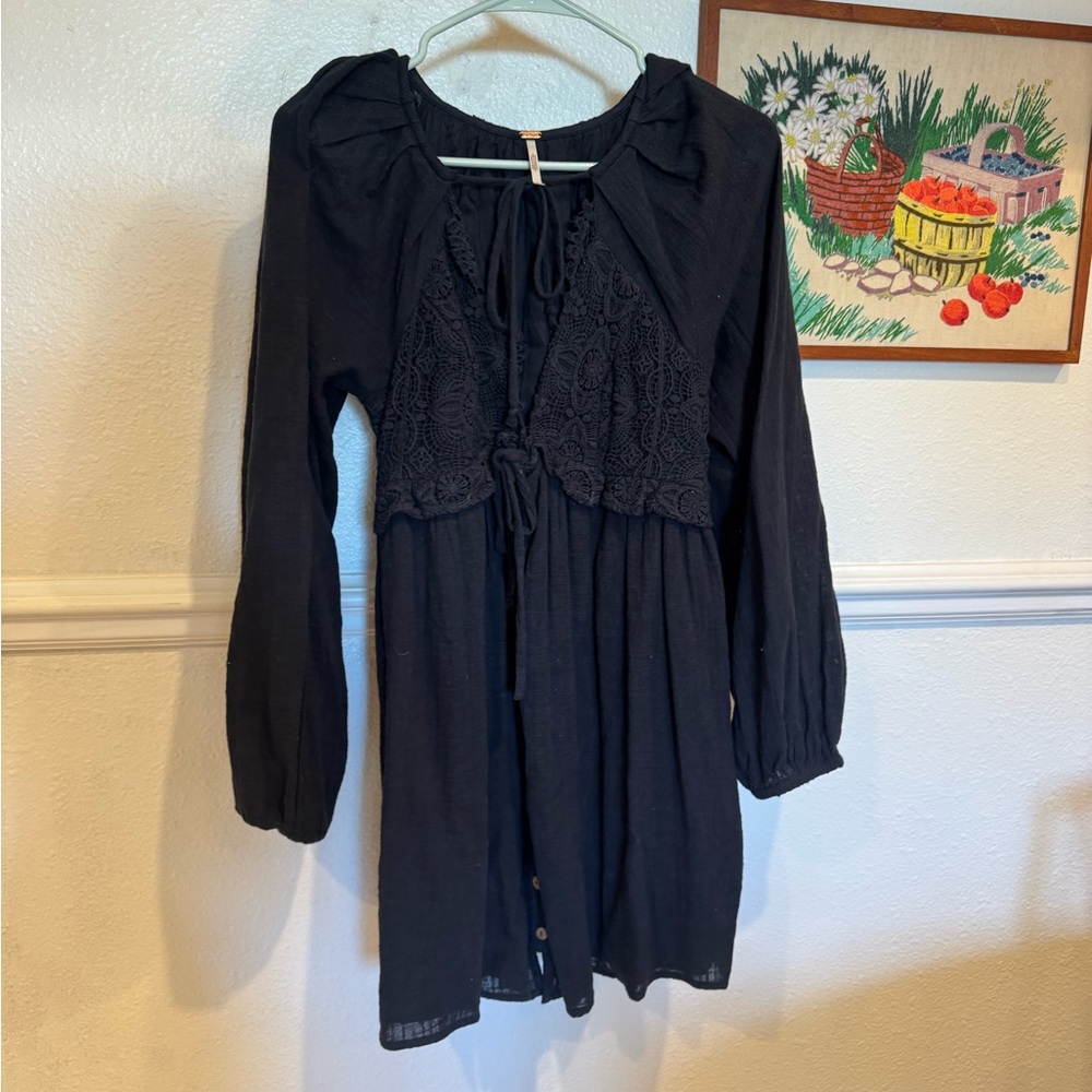 Free people Black Long Sleeve Lace Dress